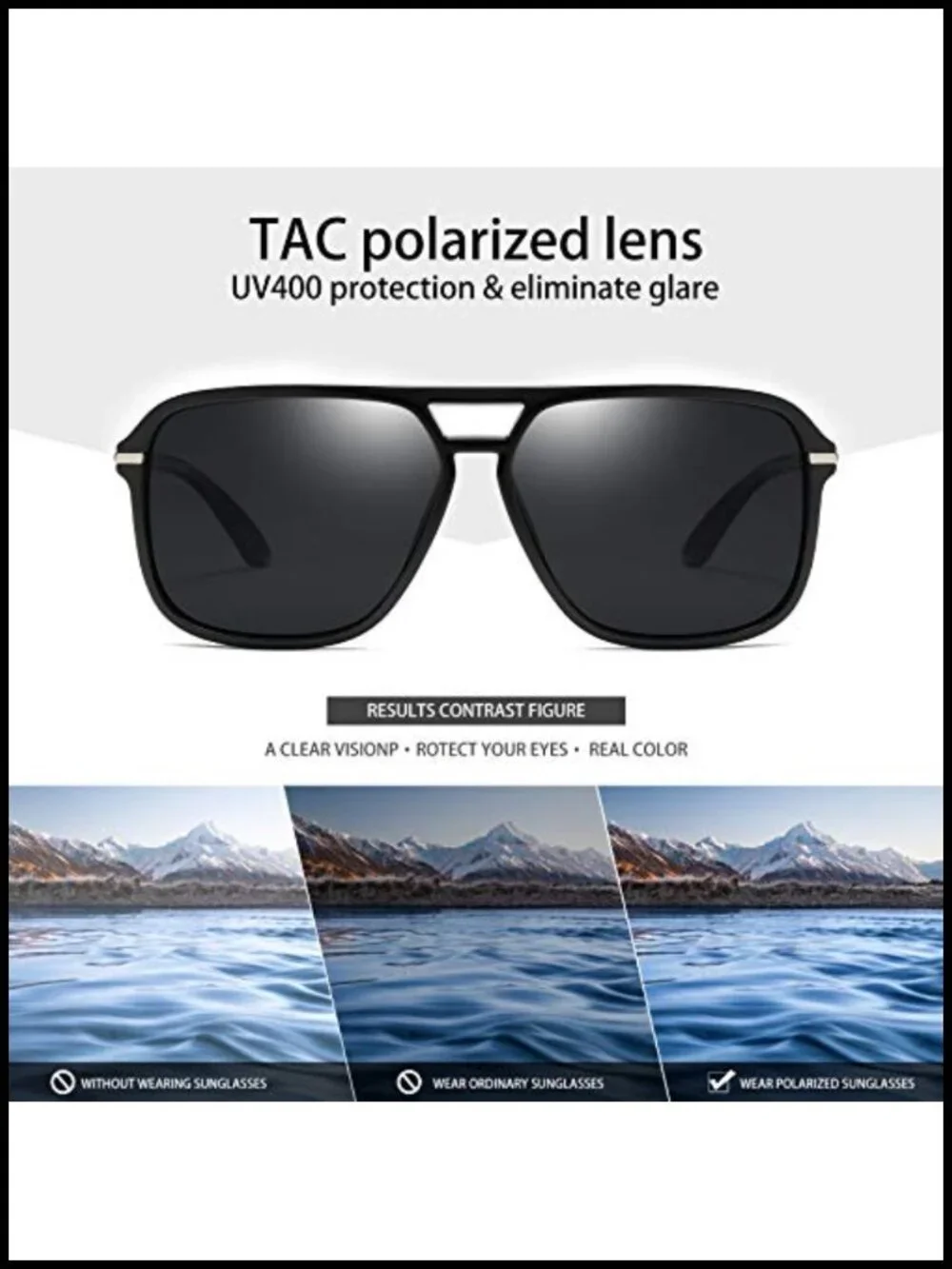 TAC Polarized Aviator Driving Sunglasses Vintage Rectangular Sun Glasses